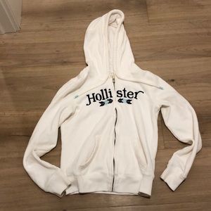 White Hollister Zip Up Sweatshirt